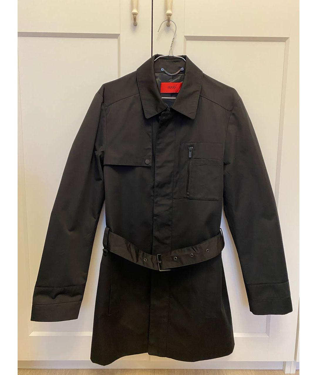 HUGO Черный хлопковый тренч / плащ, фото 9