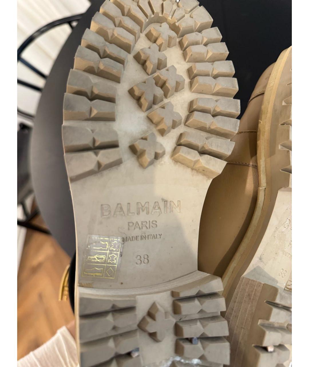 BALMAIN Бежевые кожаные ботинки, фото 4
