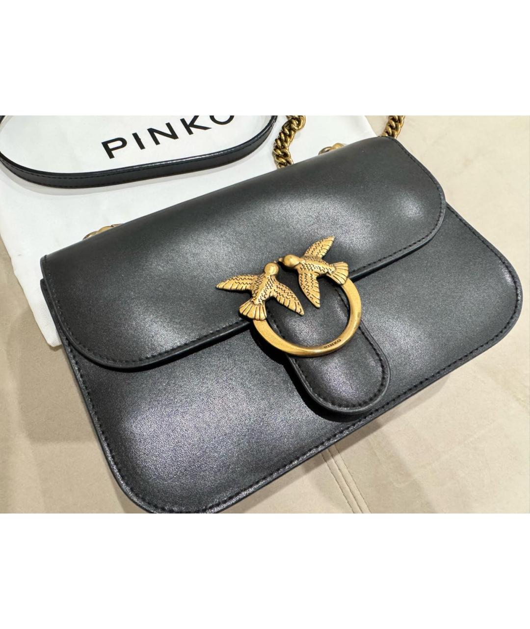 PINKO Черная кожаная сумка через плечо, фото 3
