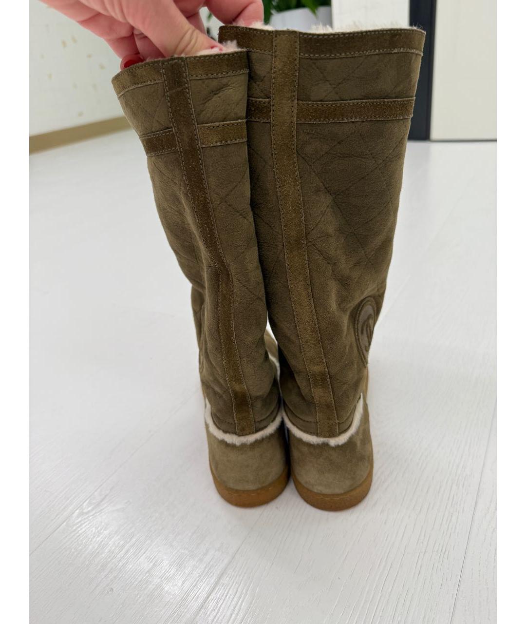 CHANEL Хаки замшевые сапоги, фото 2