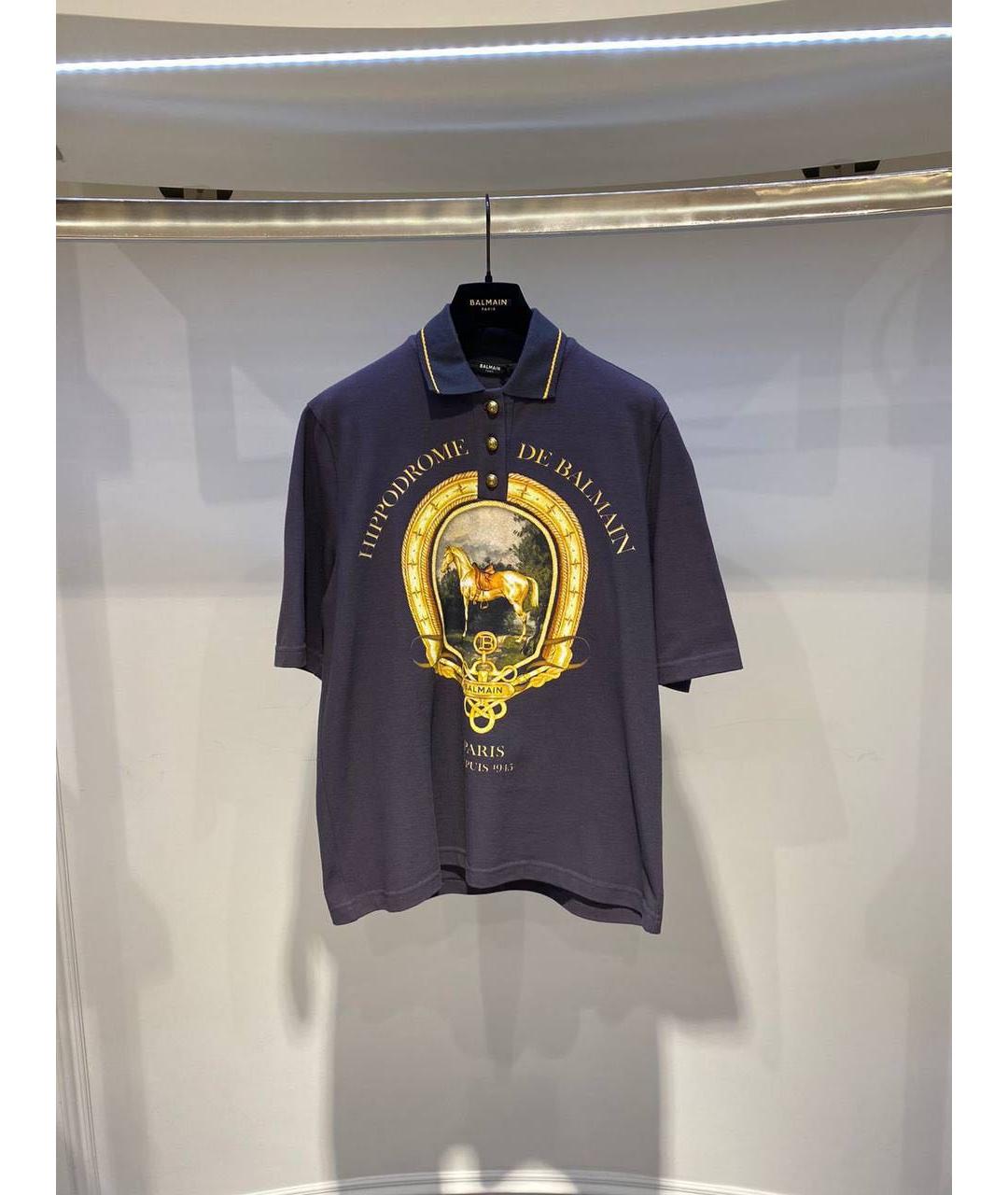 BALMAIN Темно-синяя хлопковая футболка, фото 3