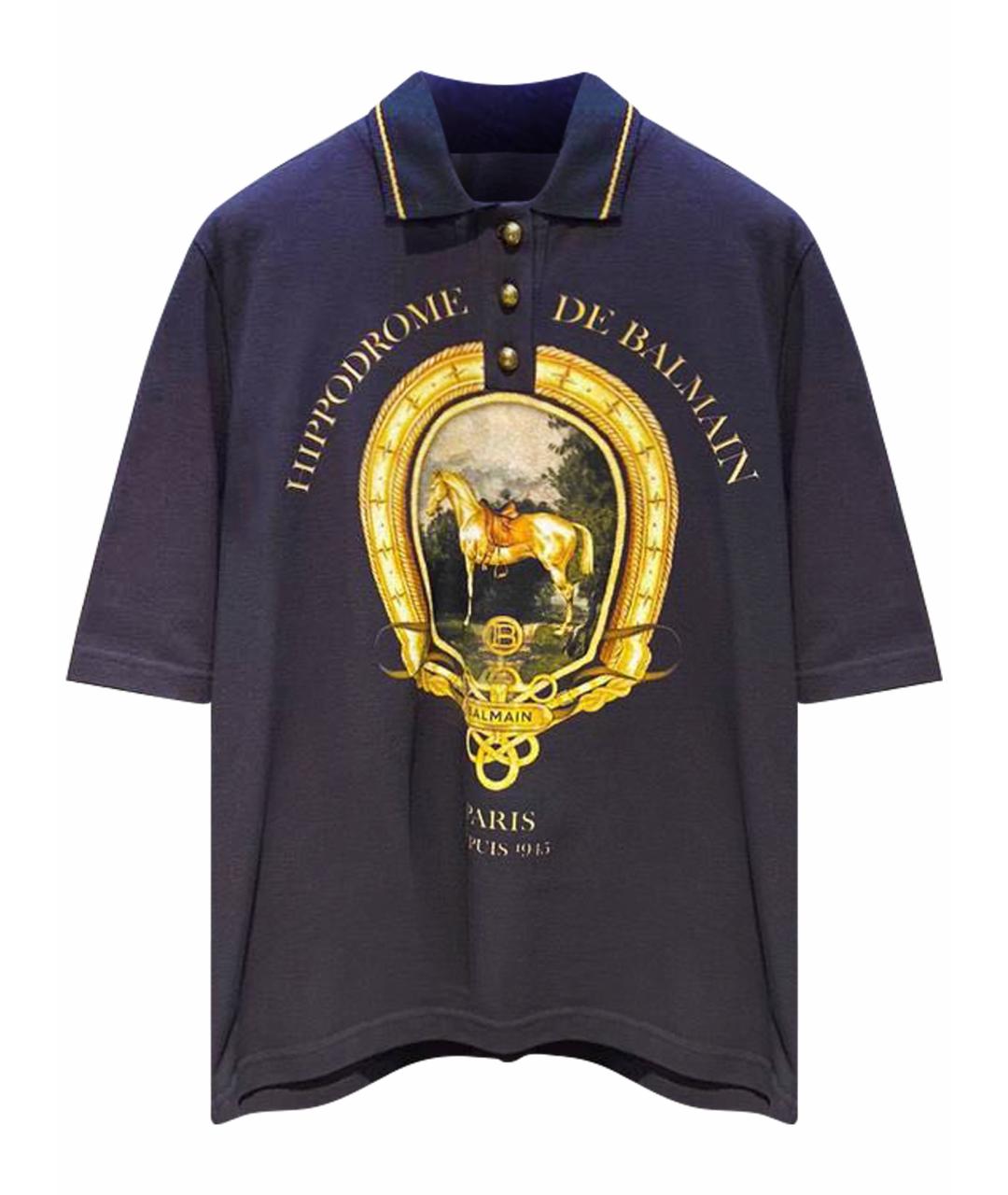 BALMAIN Темно-синяя хлопковая футболка, фото 1