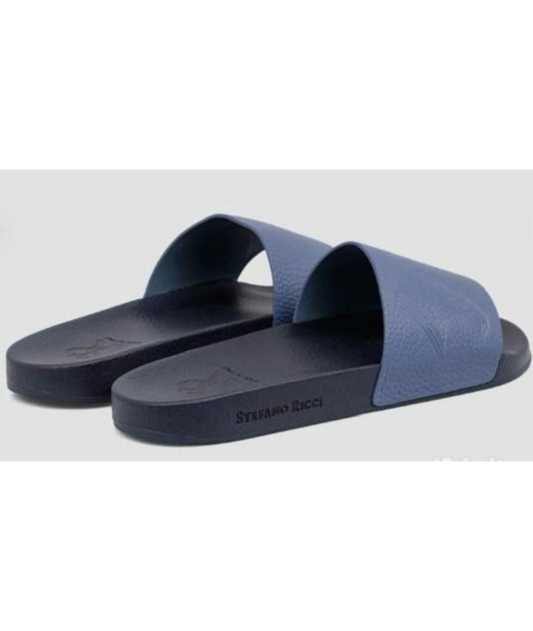 STEFANO RICCI Синие кожаные шлепанцы, фото 2