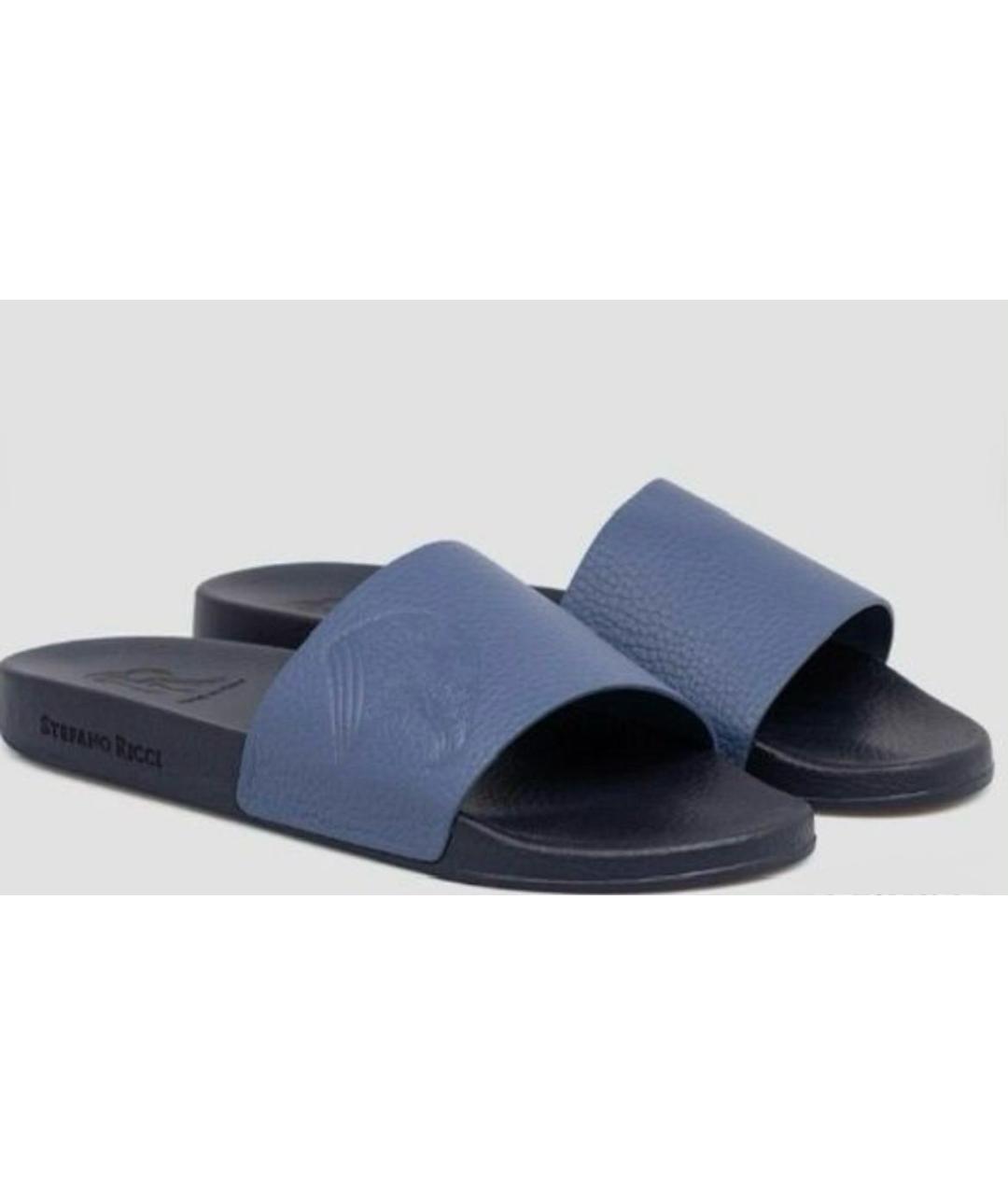 STEFANO RICCI Синие кожаные шлепанцы, фото 8