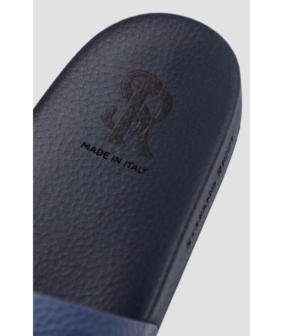 STEFANO RICCI Синие кожаные шлепанцы, фото 5