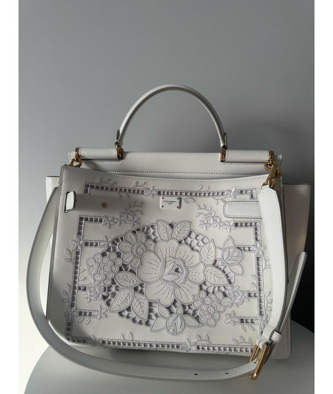 DOLCE&GABBANA Белая кожаная сумка с короткими ручками, фото 5