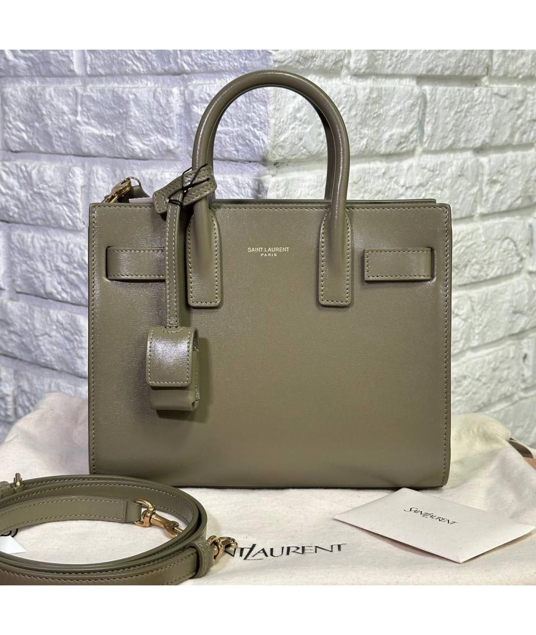 SAINT LAURENT Бежевая кожаная сумка с короткими ручками, фото 6