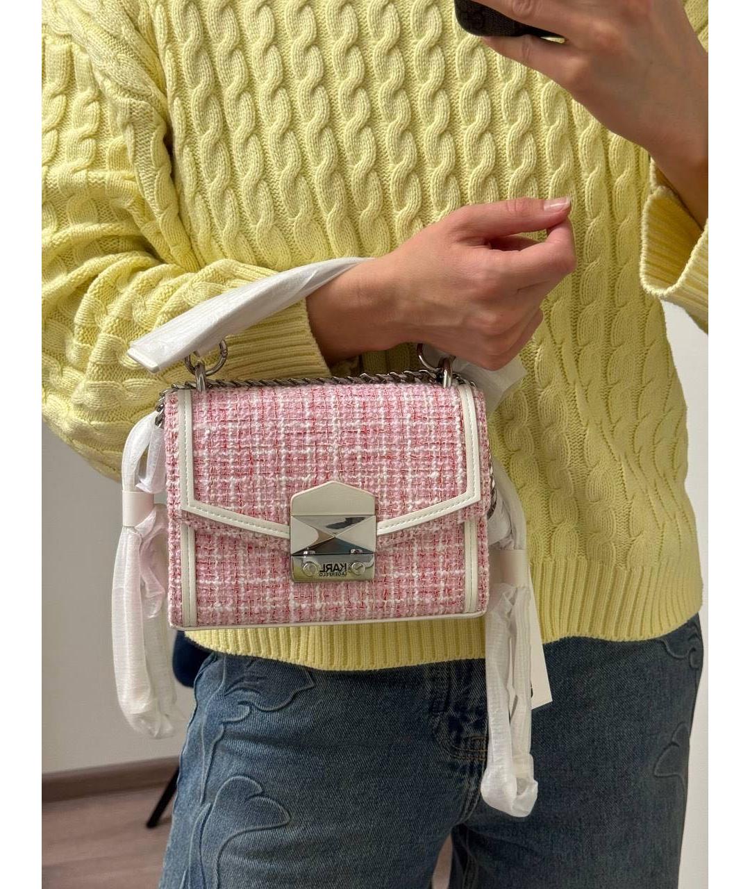 KARL LAGERFELD Розовая твидовая сумка через плечо, фото 5