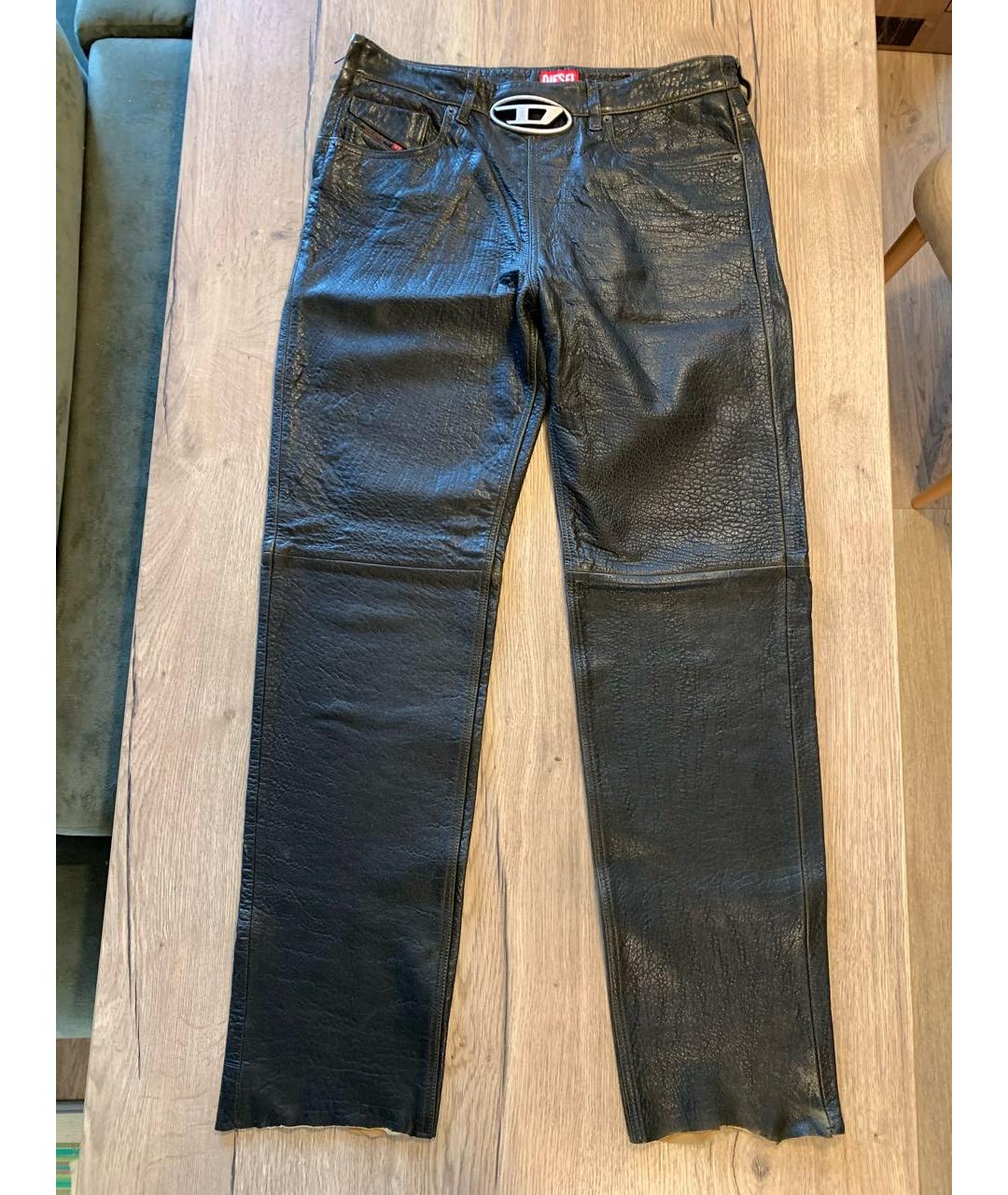 DIESEL Коричневые кожаные прямые брюки, фото 8