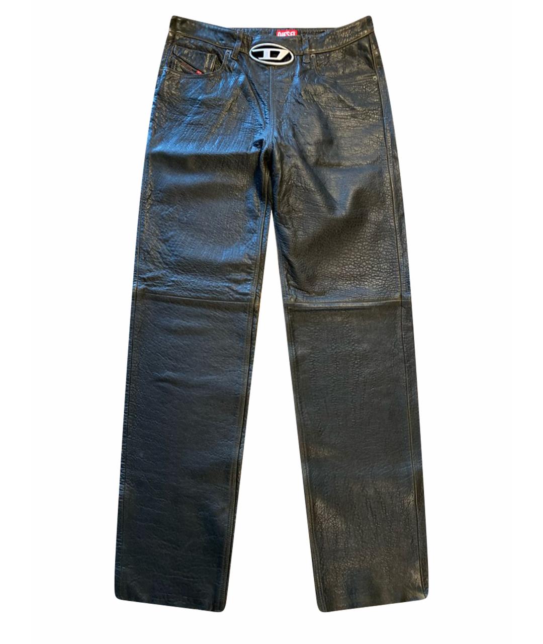 DIESEL Коричневые кожаные прямые брюки, фото 1