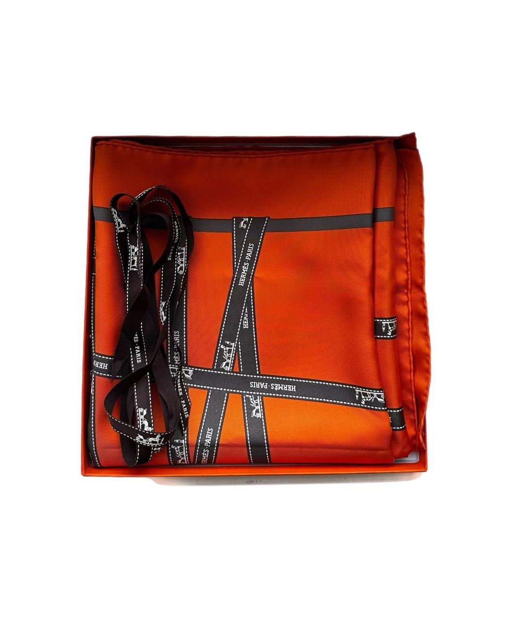 HERMES Оранжевый шелковый платок, фото 4