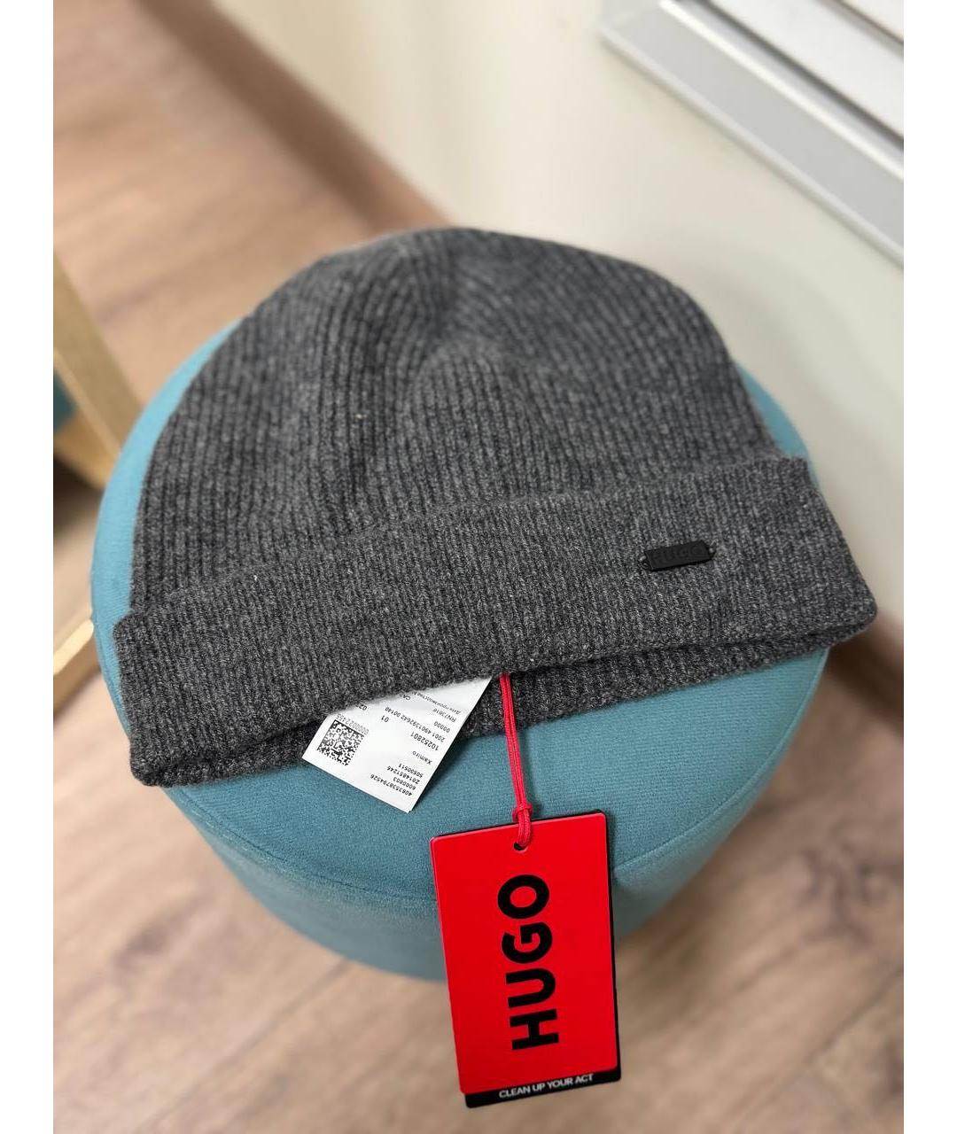 HUGO Серая кашемировая шапка, фото 2