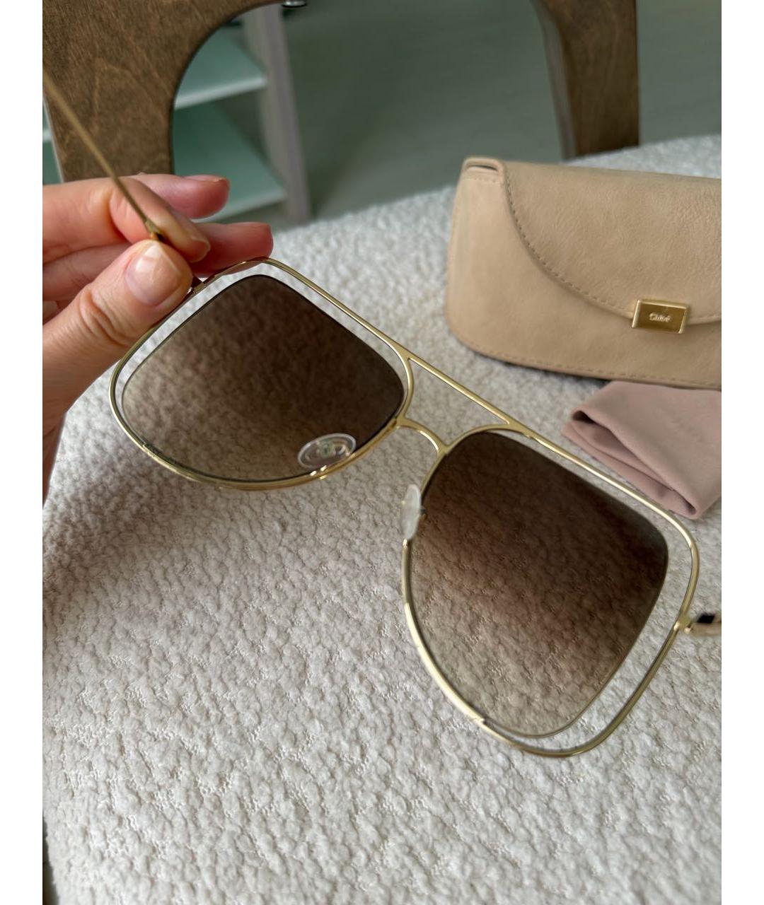 CHLOE Бежевые металлические солнцезащитные очки, фото 8