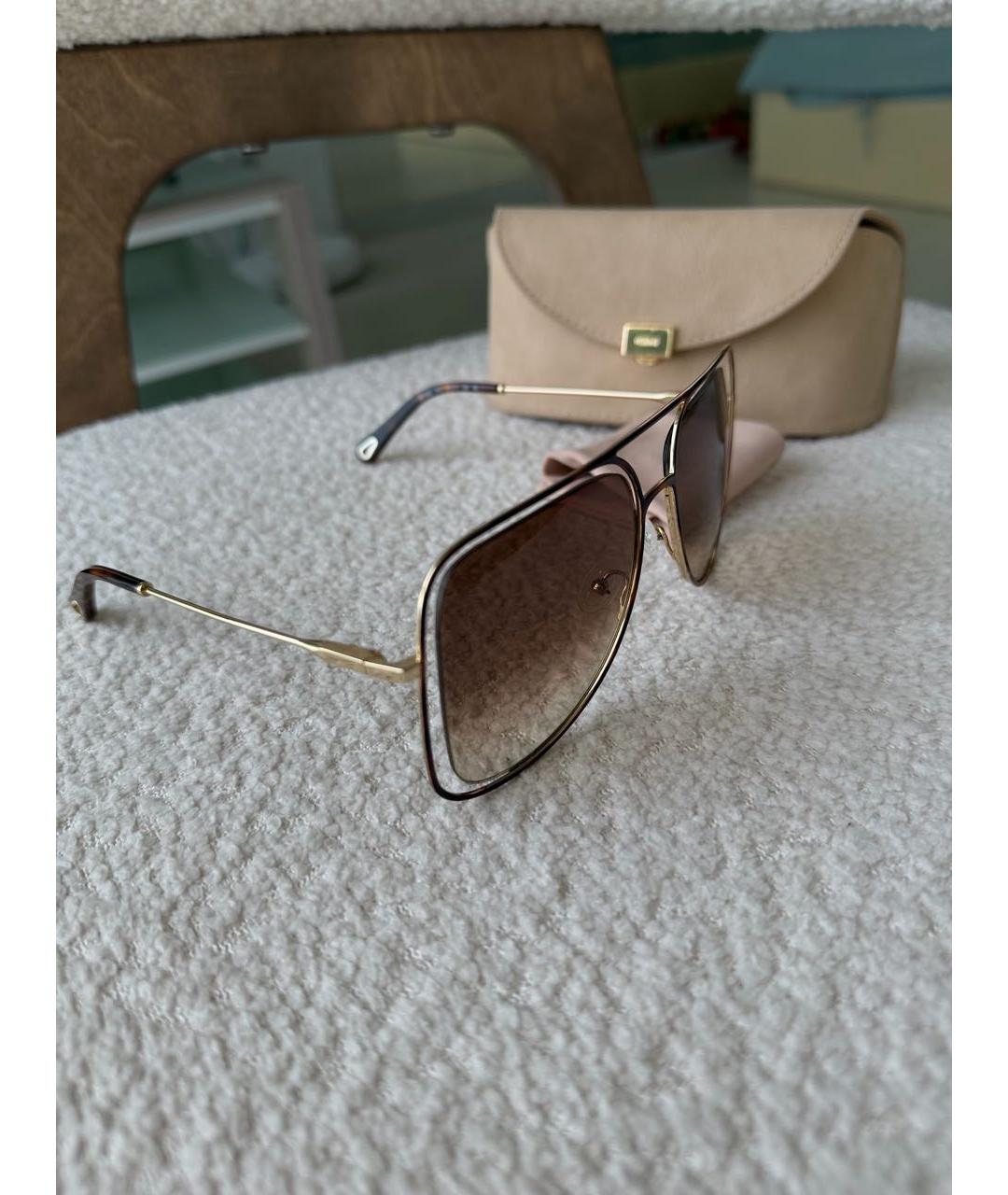 CHLOE Бежевые металлические солнцезащитные очки, фото 4