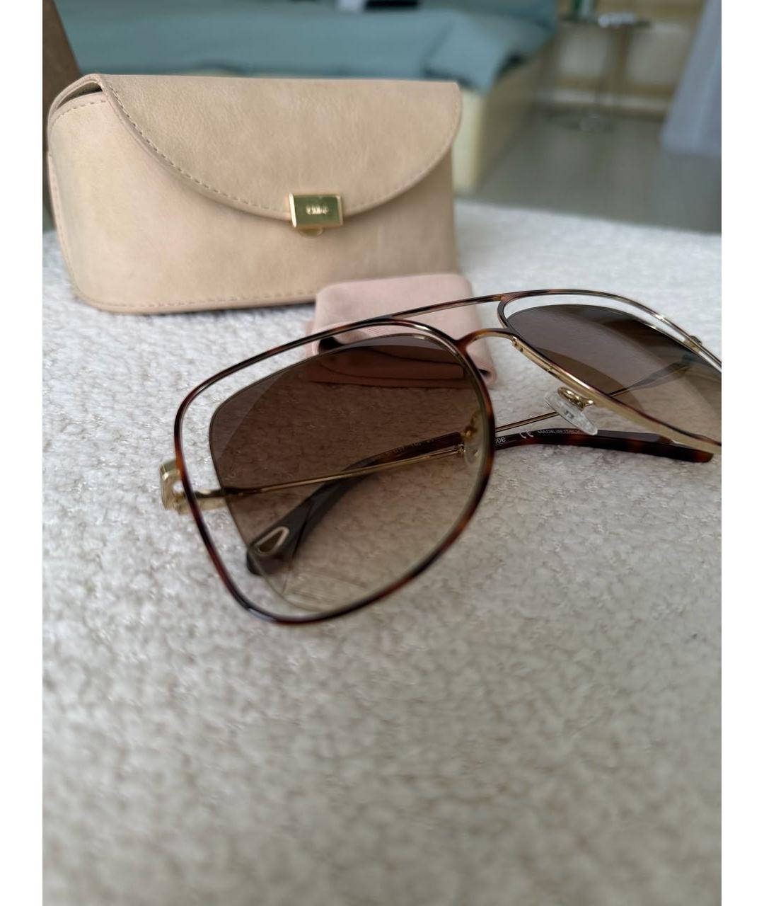 CHLOE Бежевые металлические солнцезащитные очки, фото 2