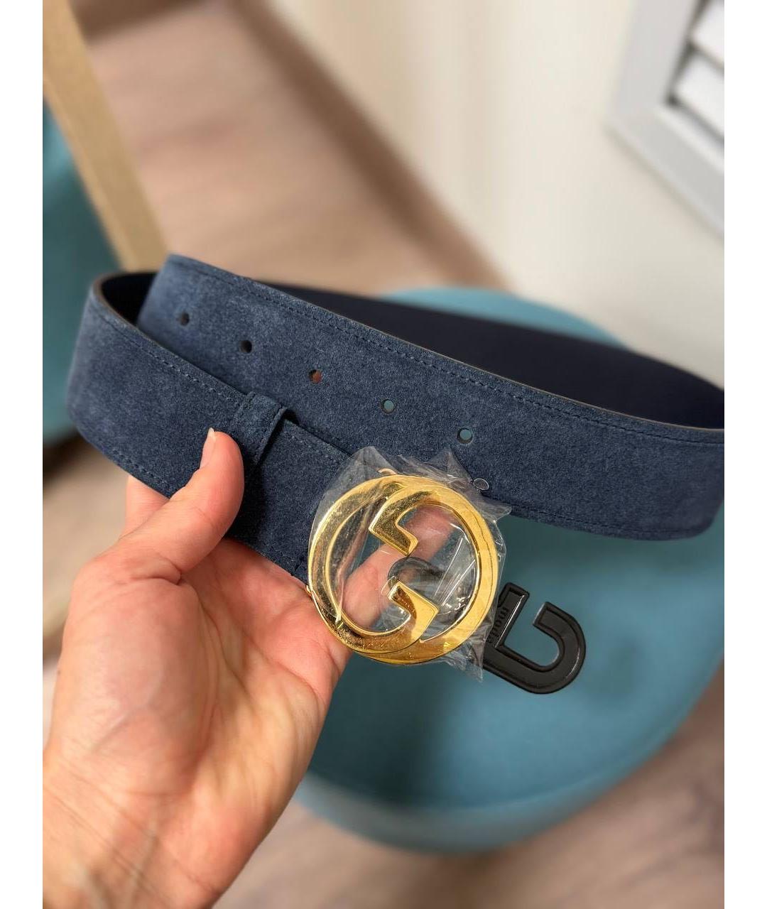 GUCCI Темно-синий замшевый ремень, фото 2