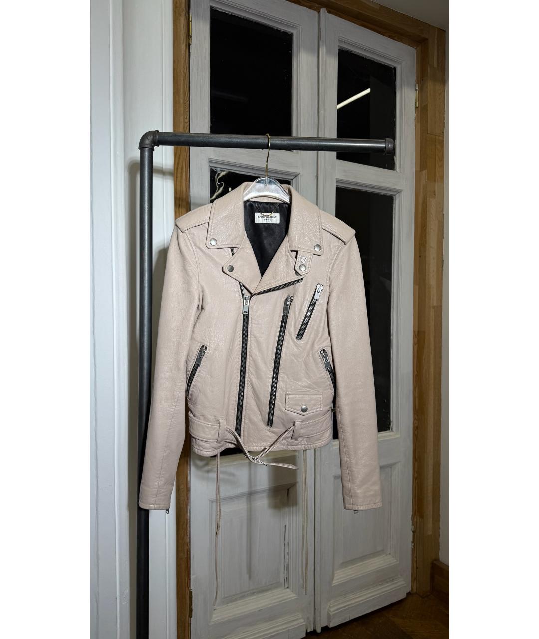 SAINT LAURENT Бежевая кожаная куртка, фото 7