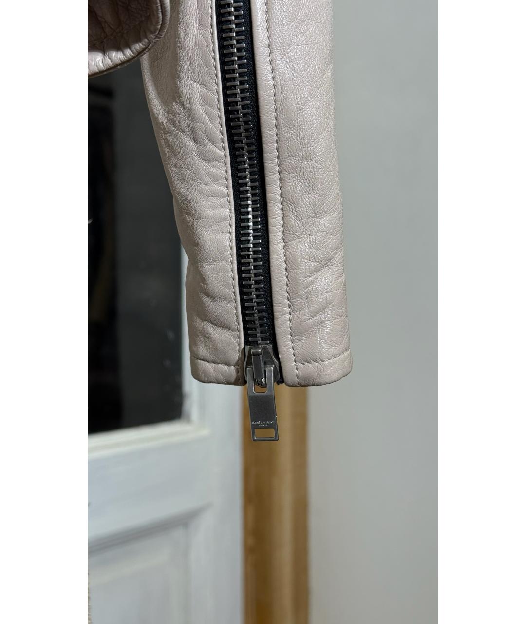 SAINT LAURENT Бежевая кожаная куртка, фото 5