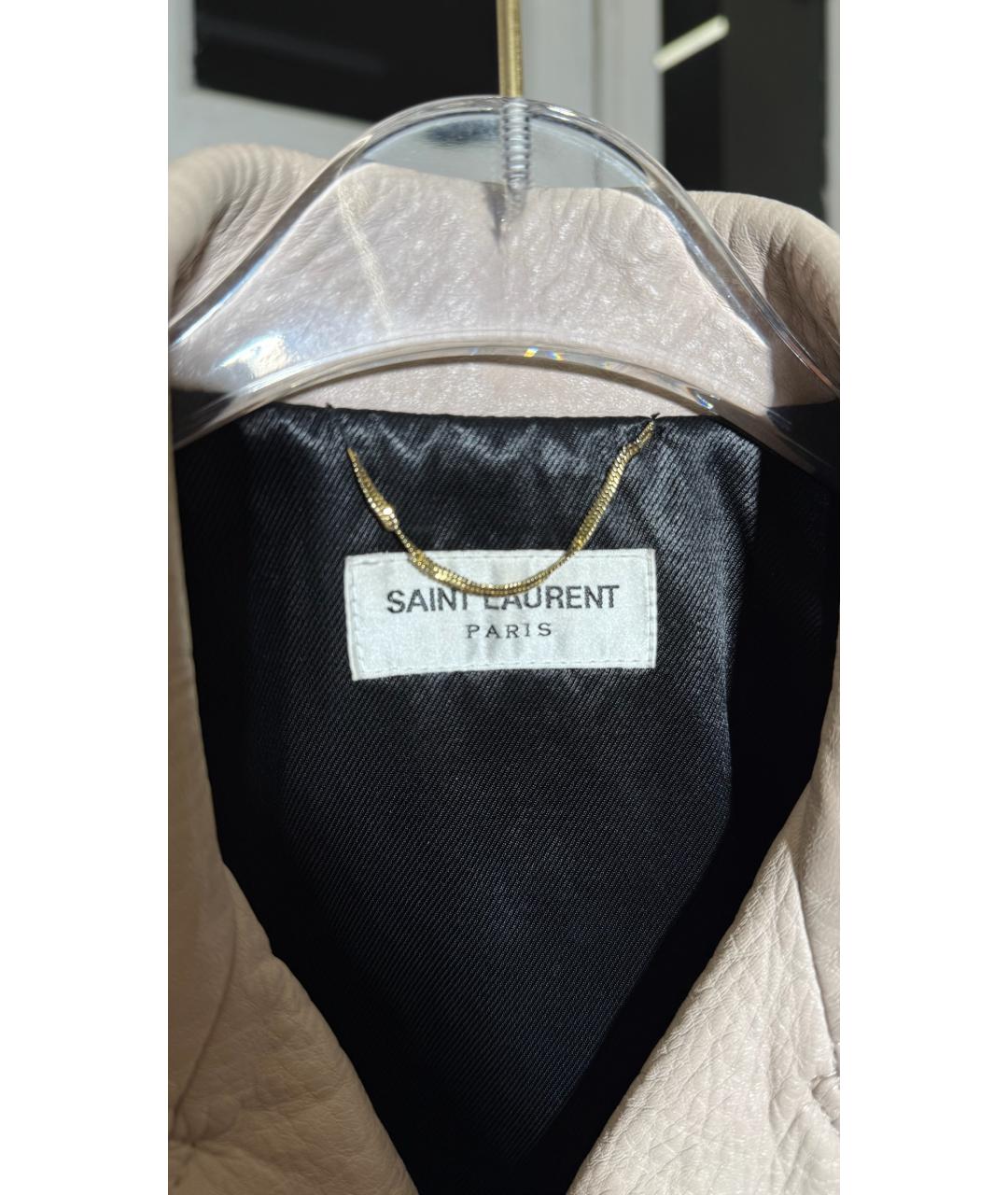 SAINT LAURENT Бежевая кожаная куртка, фото 3