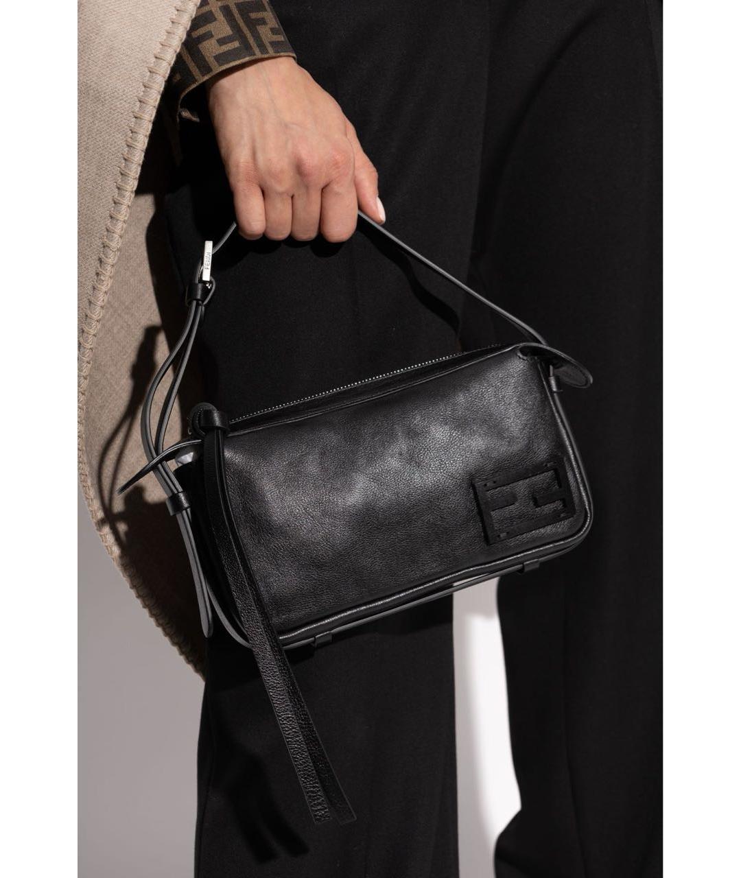 FENDI Черная кожаная сумка с короткими ручками, фото 3