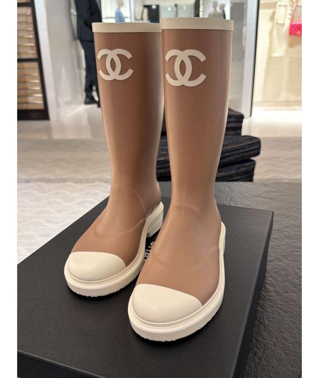 CHANEL Бежевые резиновые сапоги, фото 2