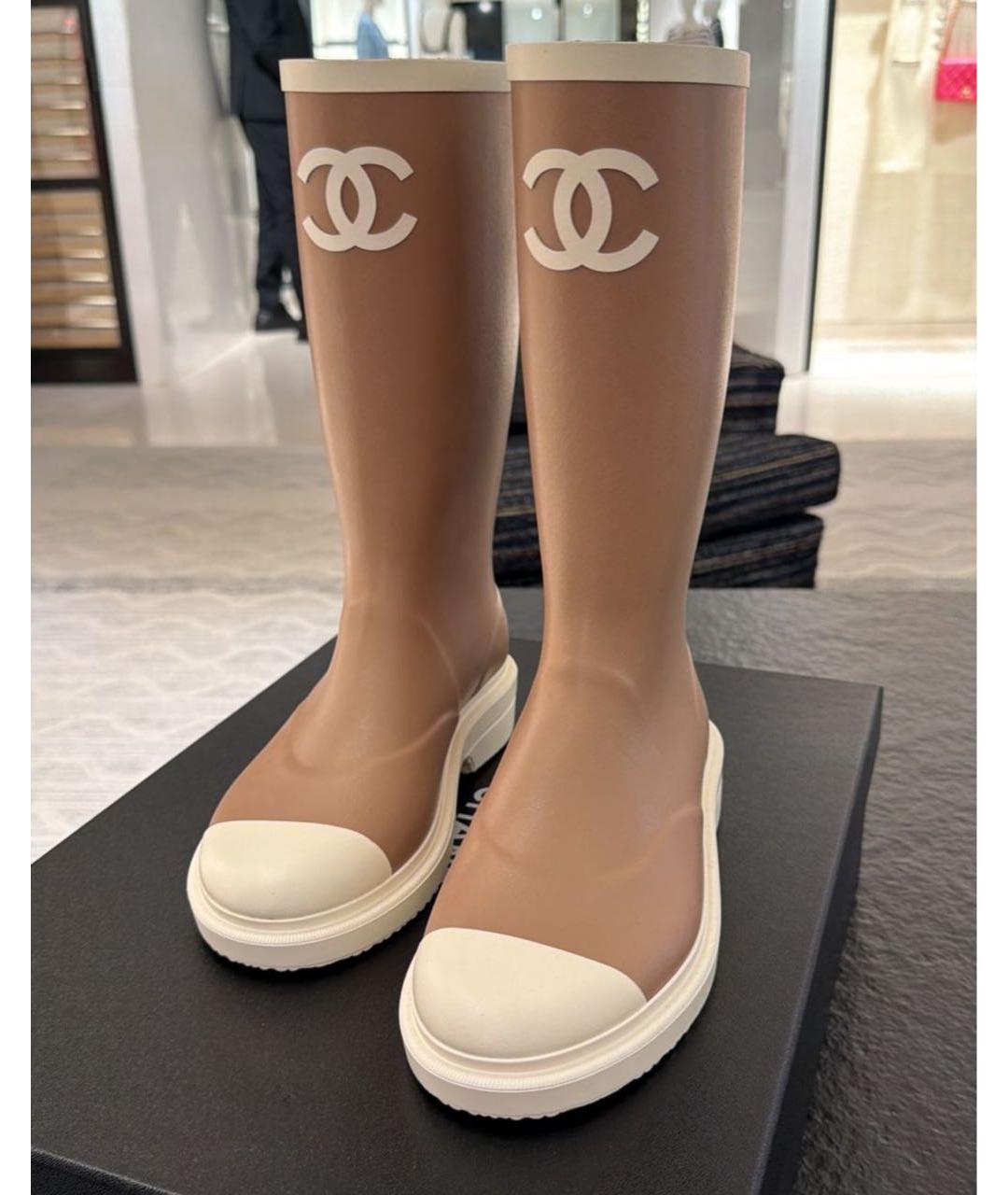 CHANEL Бежевые резиновые сапоги, фото 3