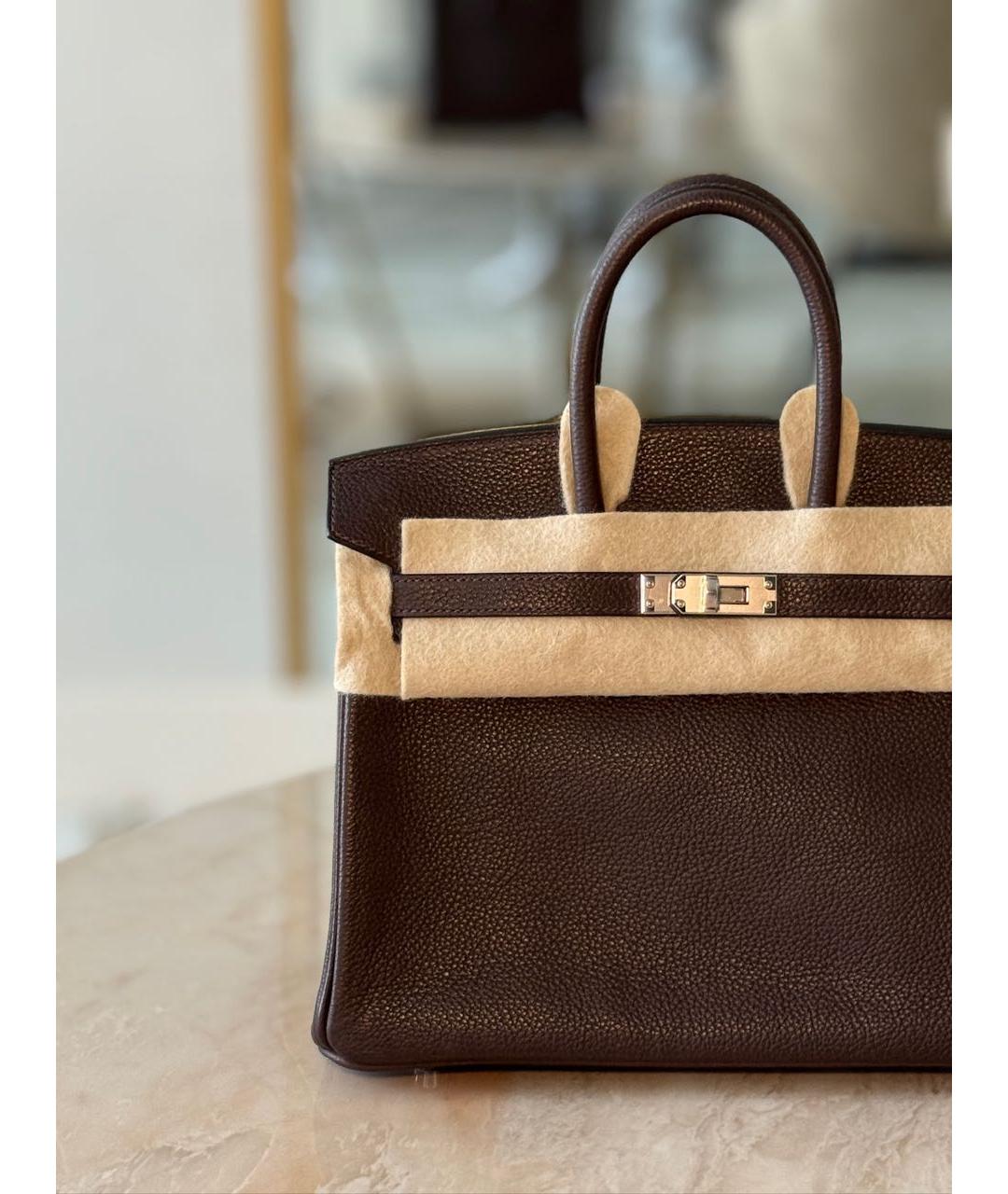 HERMES Коричневая кожаная сумка с короткими ручками, фото 7