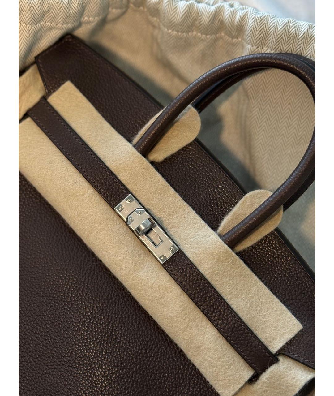 HERMES Коричневая кожаная сумка с короткими ручками, фото 6