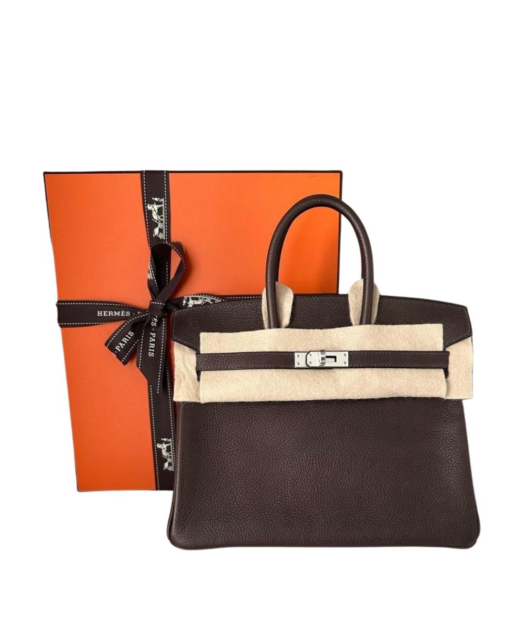 HERMES Коричневая кожаная сумка с короткими ручками, фото 9