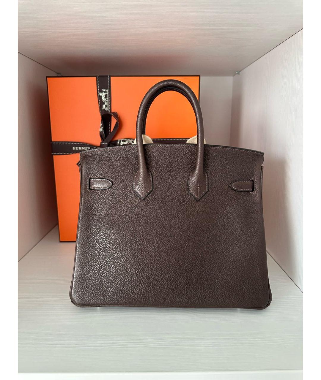 HERMES Коричневая кожаная сумка с короткими ручками, фото 2
