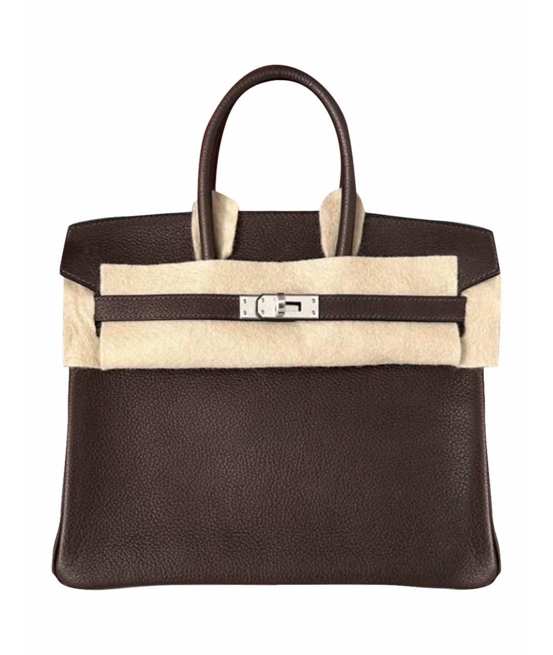 HERMES Коричневая кожаная сумка с короткими ручками, фото 1