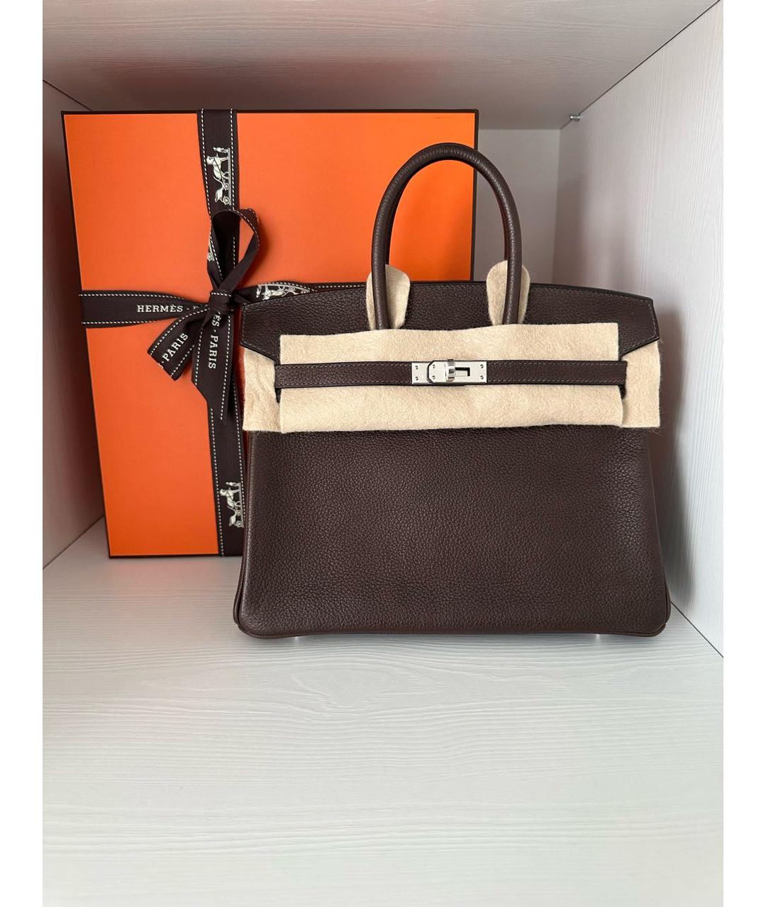 HERMES Коричневая кожаная сумка с короткими ручками, фото 8