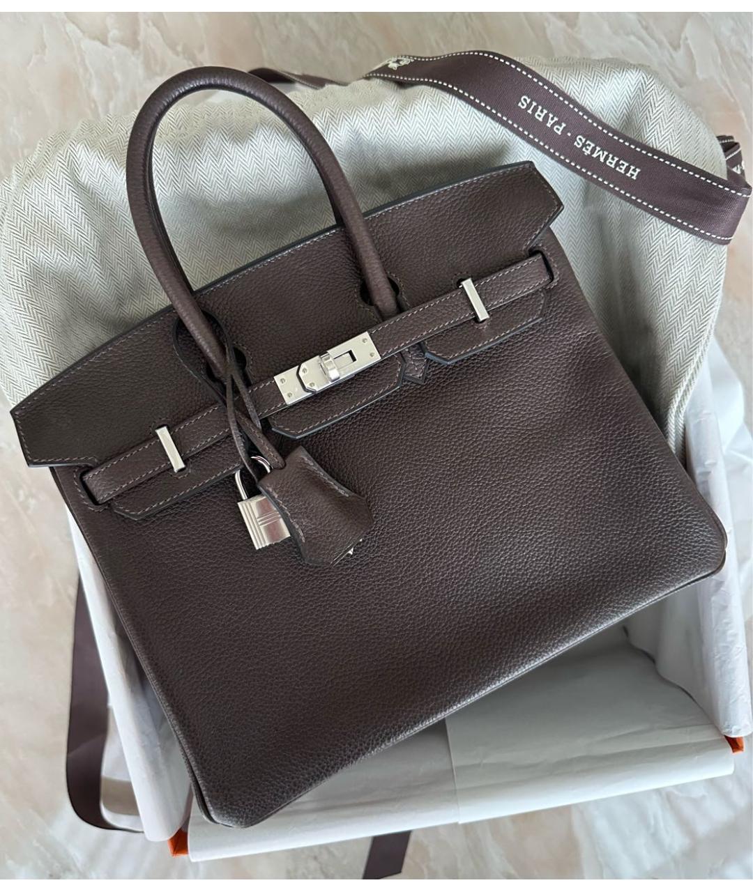 HERMES Коричневая кожаная сумка с короткими ручками, фото 4
