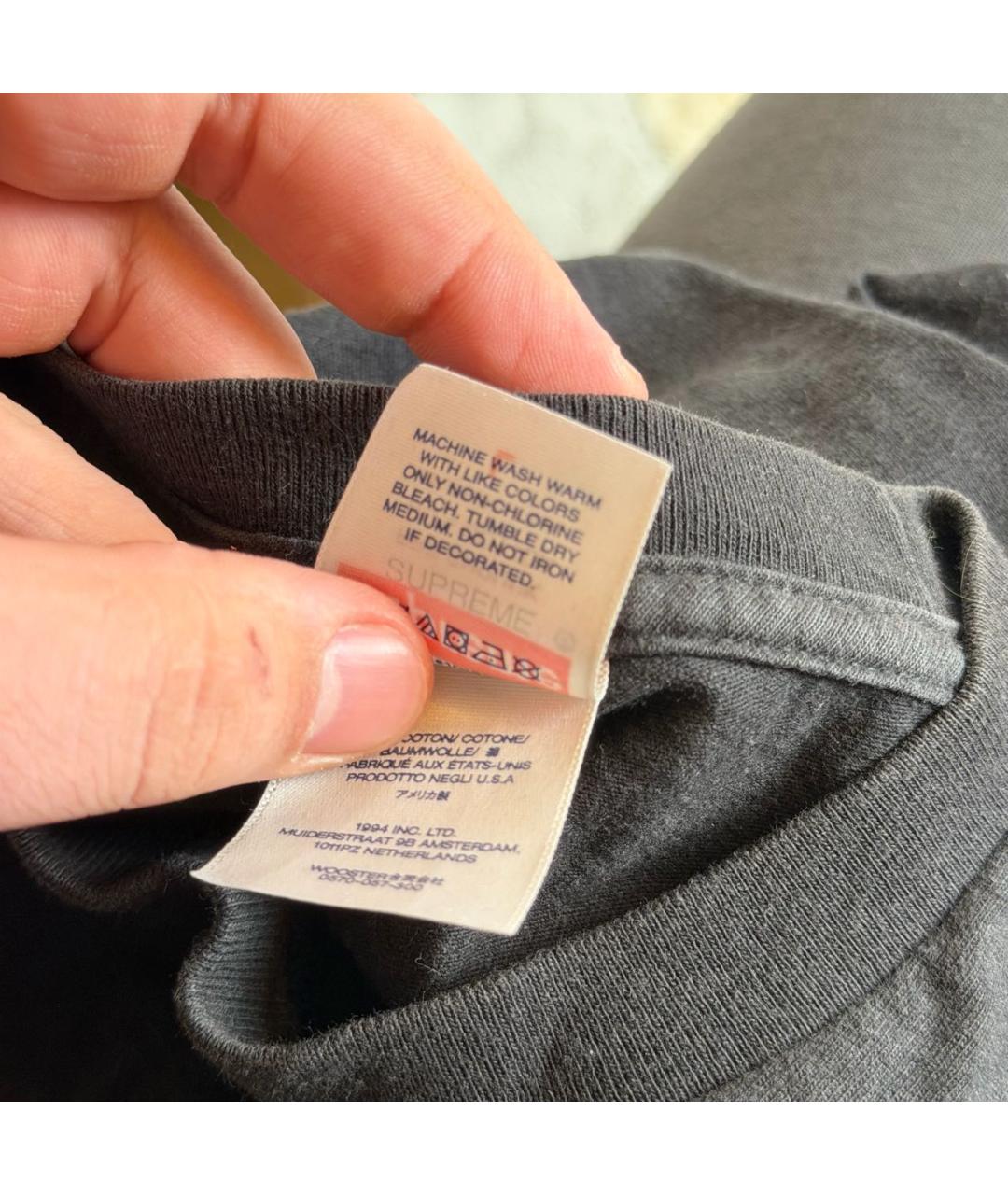 SUPREME Черная хлопковая футболка, фото 4