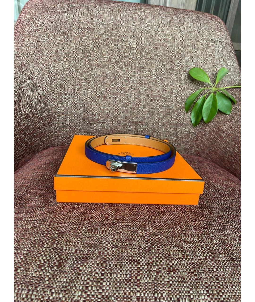 HERMES Синий кожаный ремень, фото 2