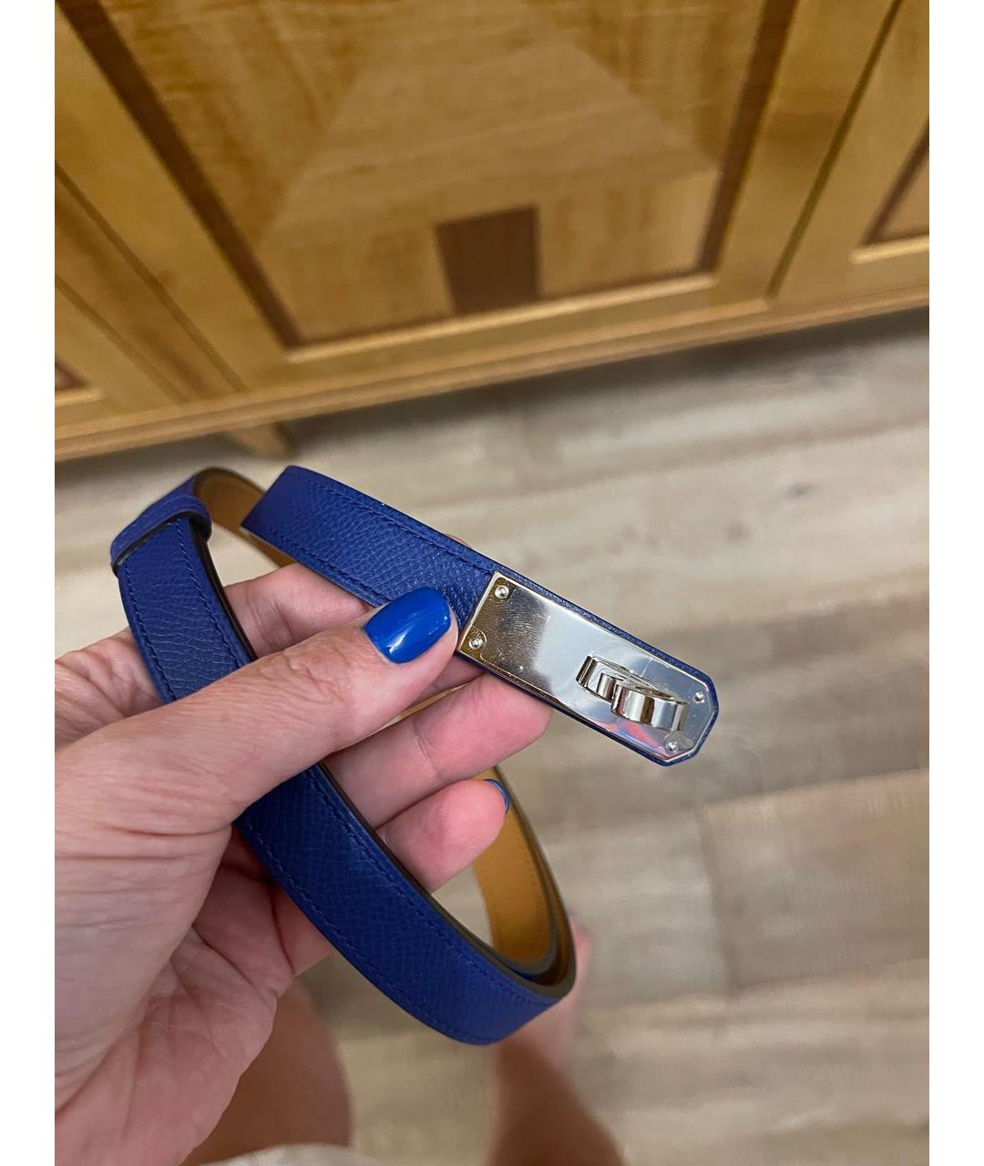 HERMES Синий кожаный ремень, фото 3