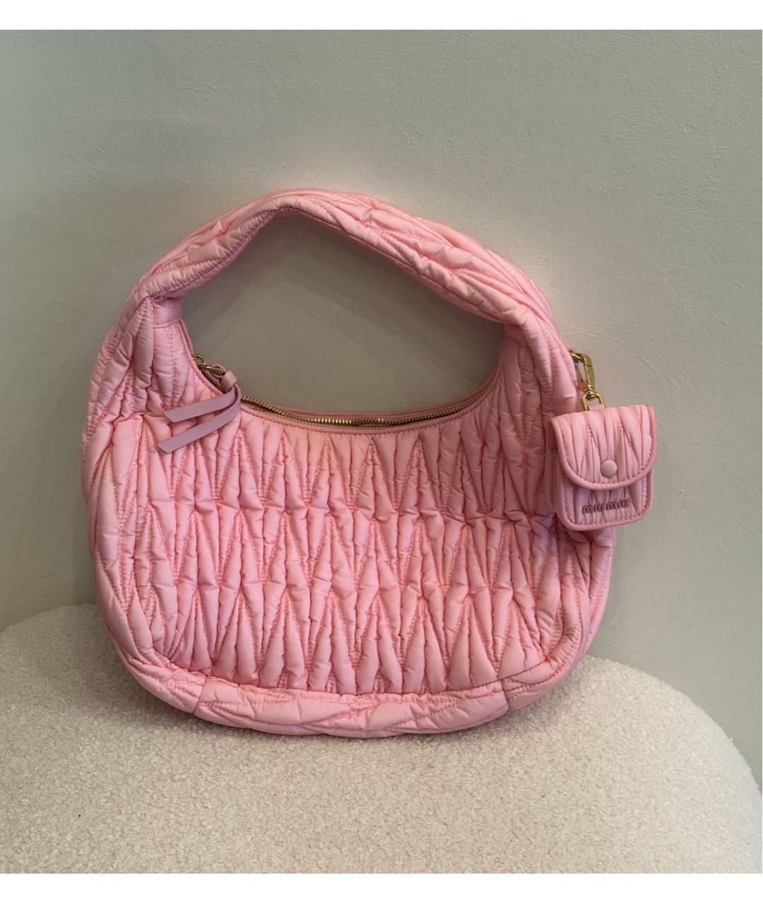 MIU MIU Розовая тканевая сумка с короткими ручками, фото 3