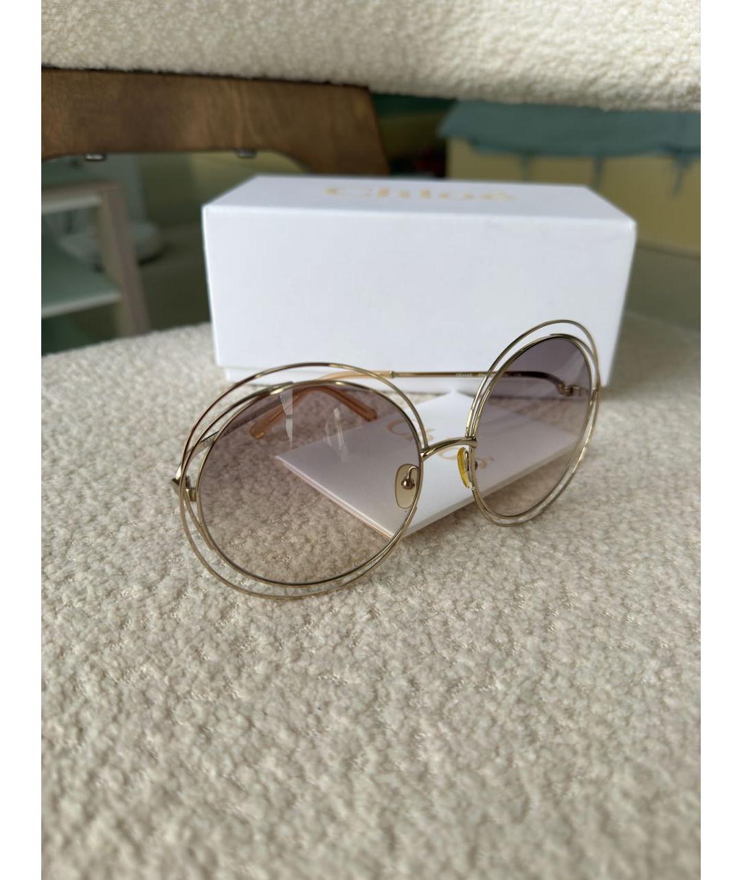 CHLOE Бежевые металлические солнцезащитные очки, фото 2