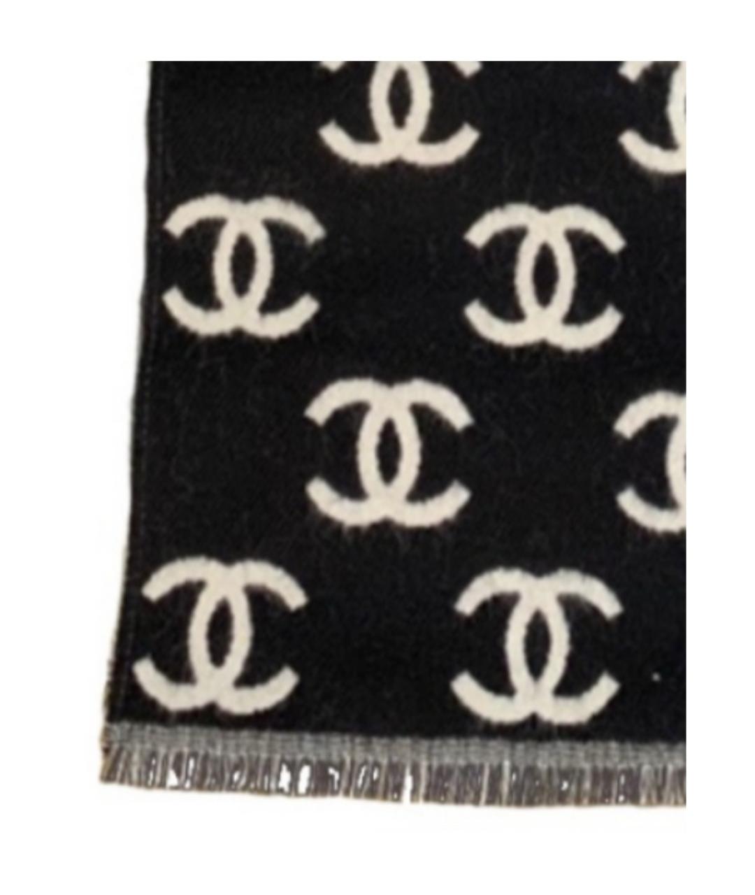 CHANEL Черный шерстяной шарф, фото 2