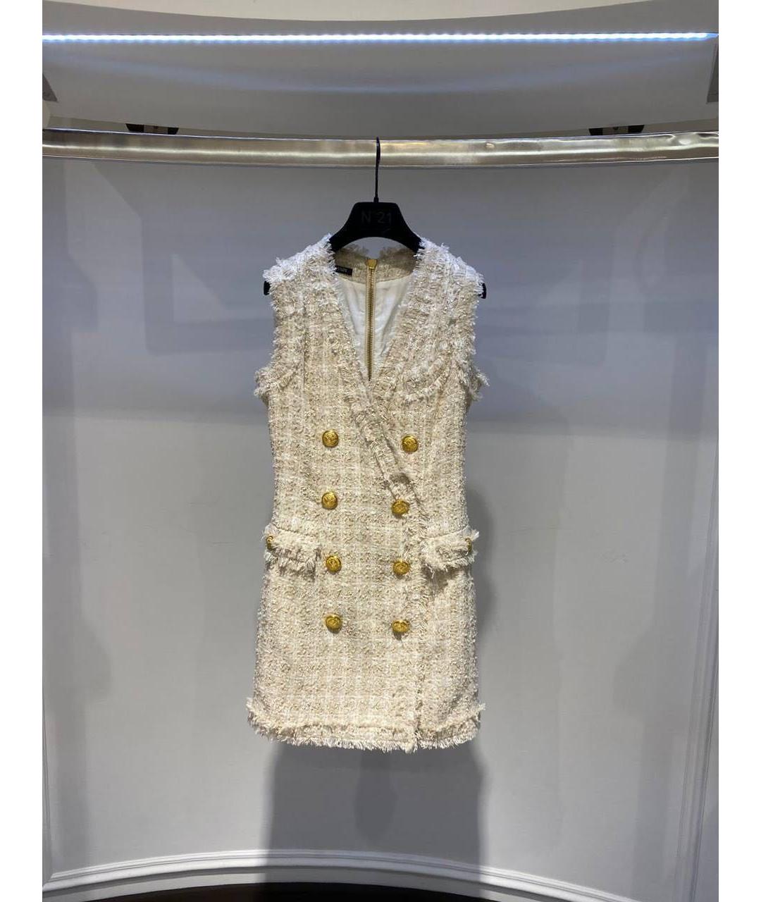 BALMAIN Бежевое твидовое повседневное платье, фото 3