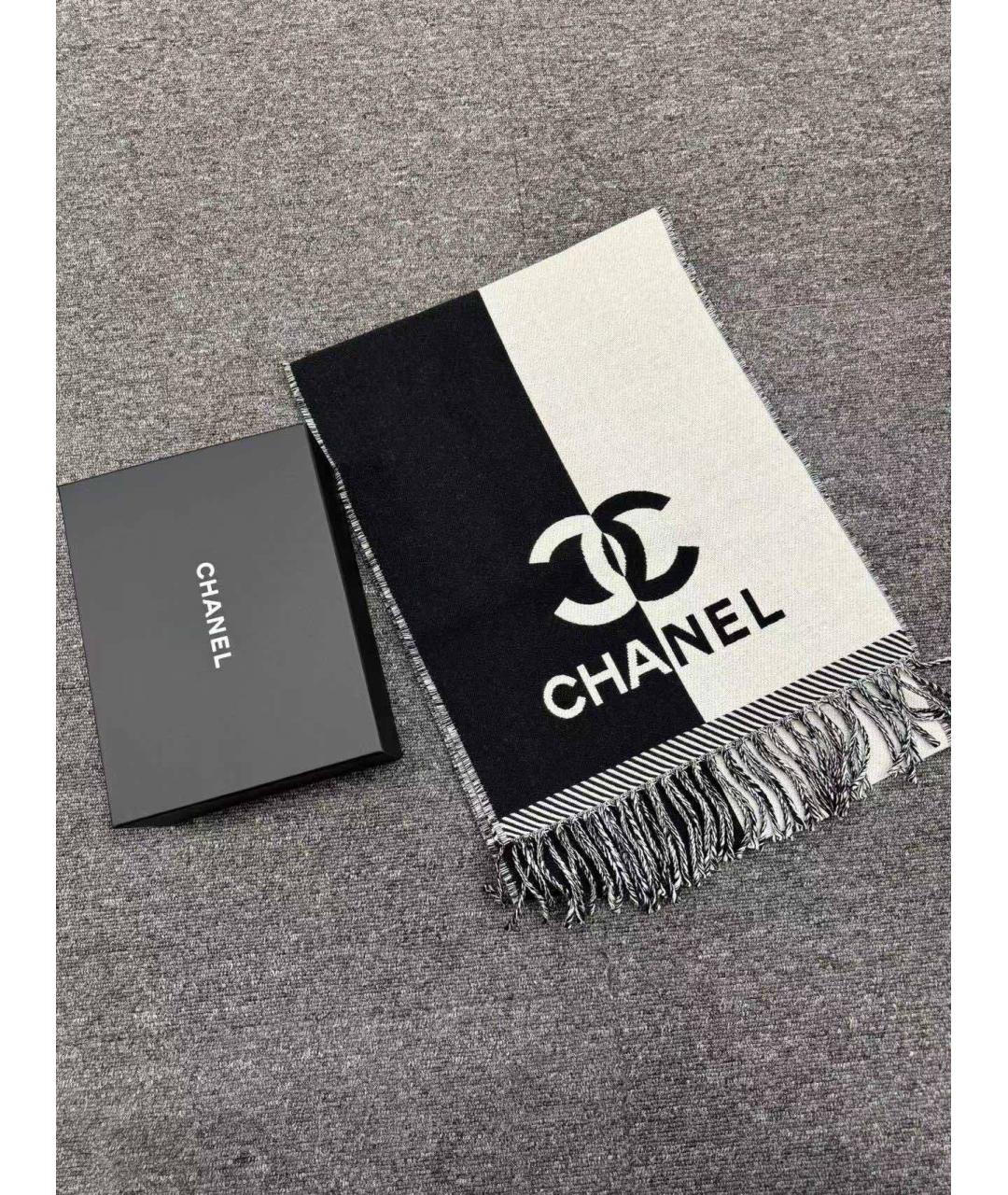 CHANEL Черный шерстяной шарф, фото 3