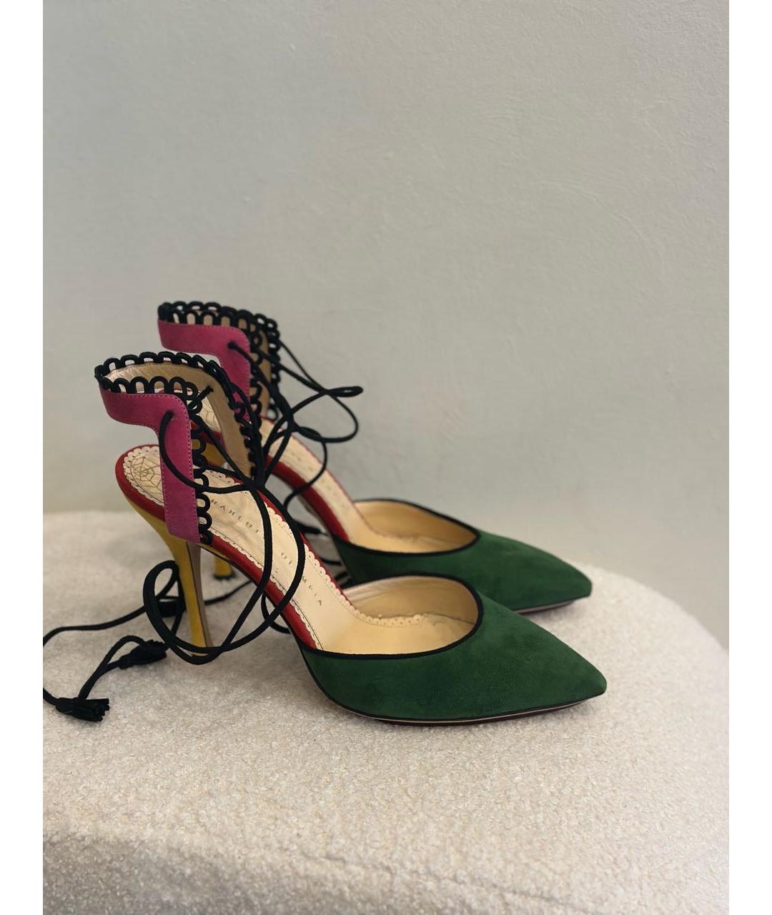 CHARLOTTE OLYMPIA Зеленые кожаные босоножки, фото 6