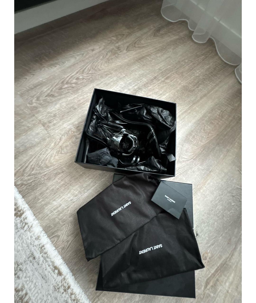 SAINT LAURENT Черные кожаные босоножки, фото 8