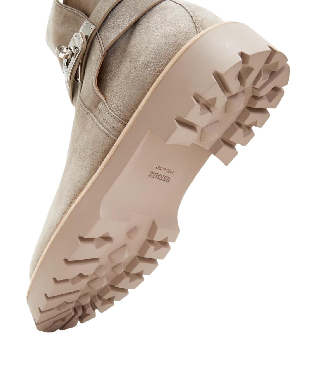 HERMES Бежевые замшевые ботинки, фото 5