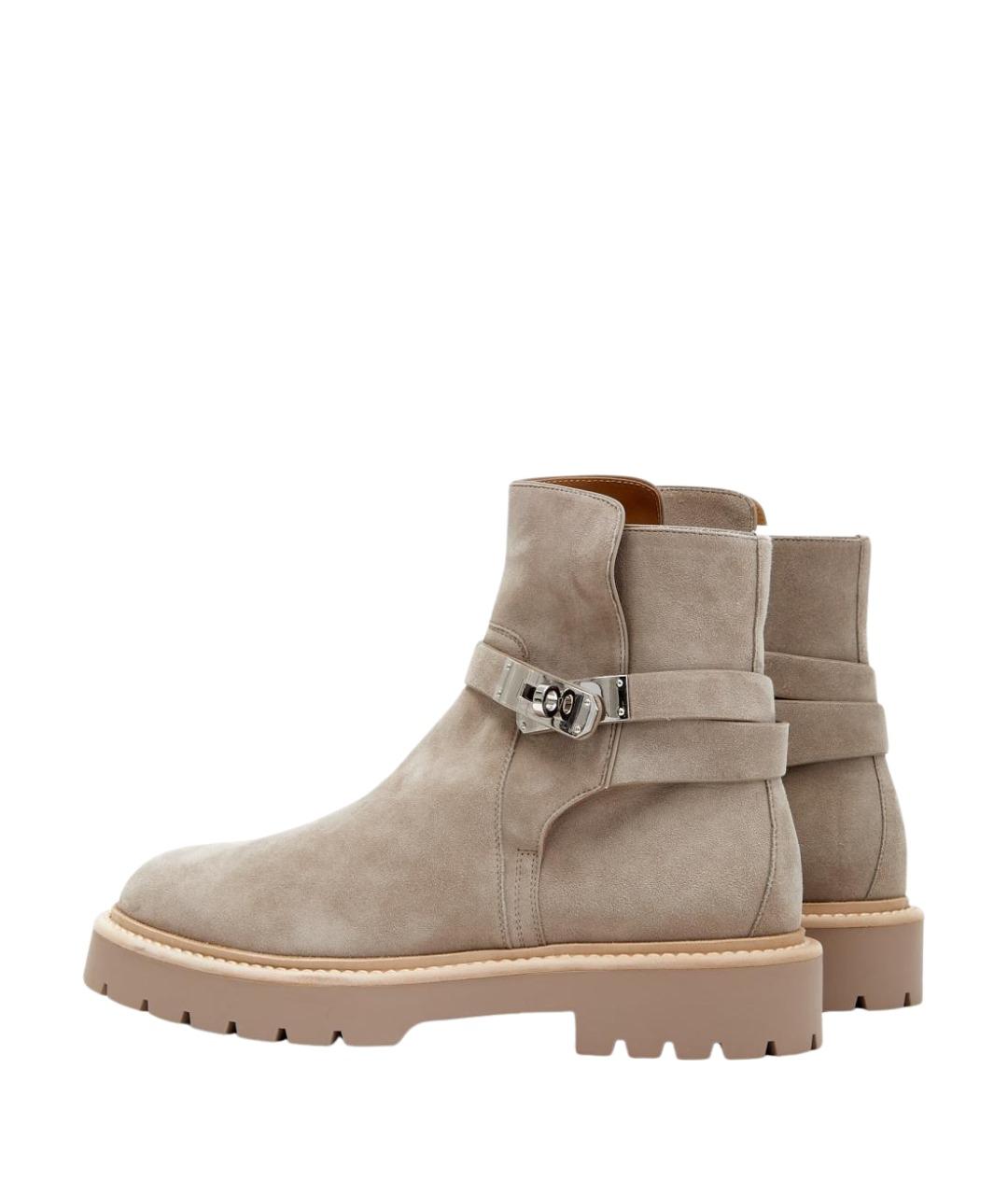 HERMES Бежевые замшевые ботинки, фото 3