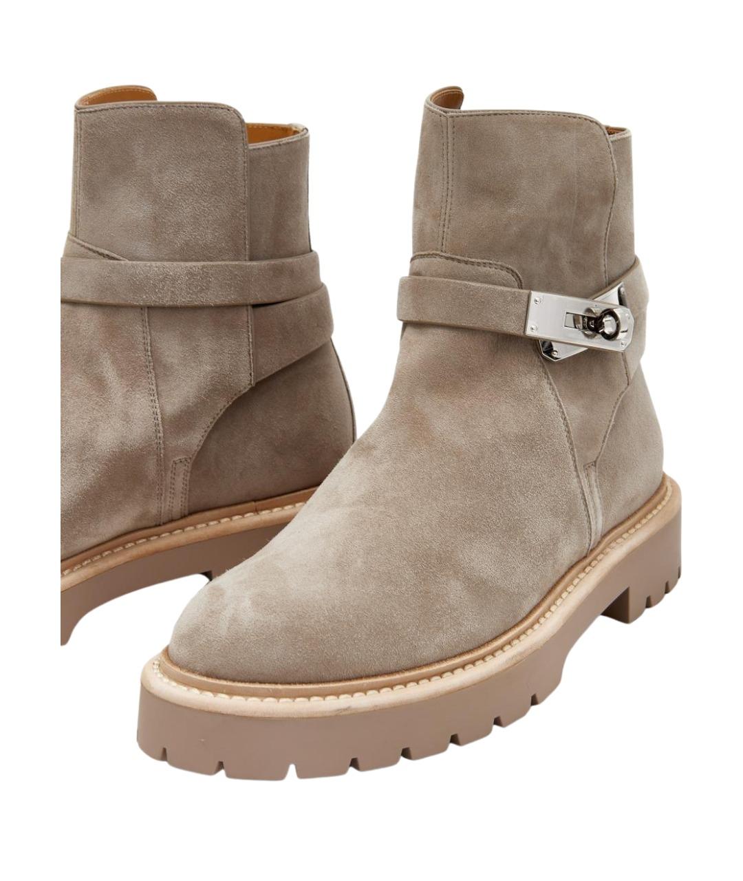 HERMES Бежевые замшевые ботинки, фото 4