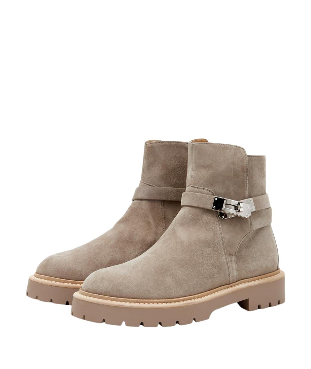 HERMES Бежевые замшевые ботинки, фото 2