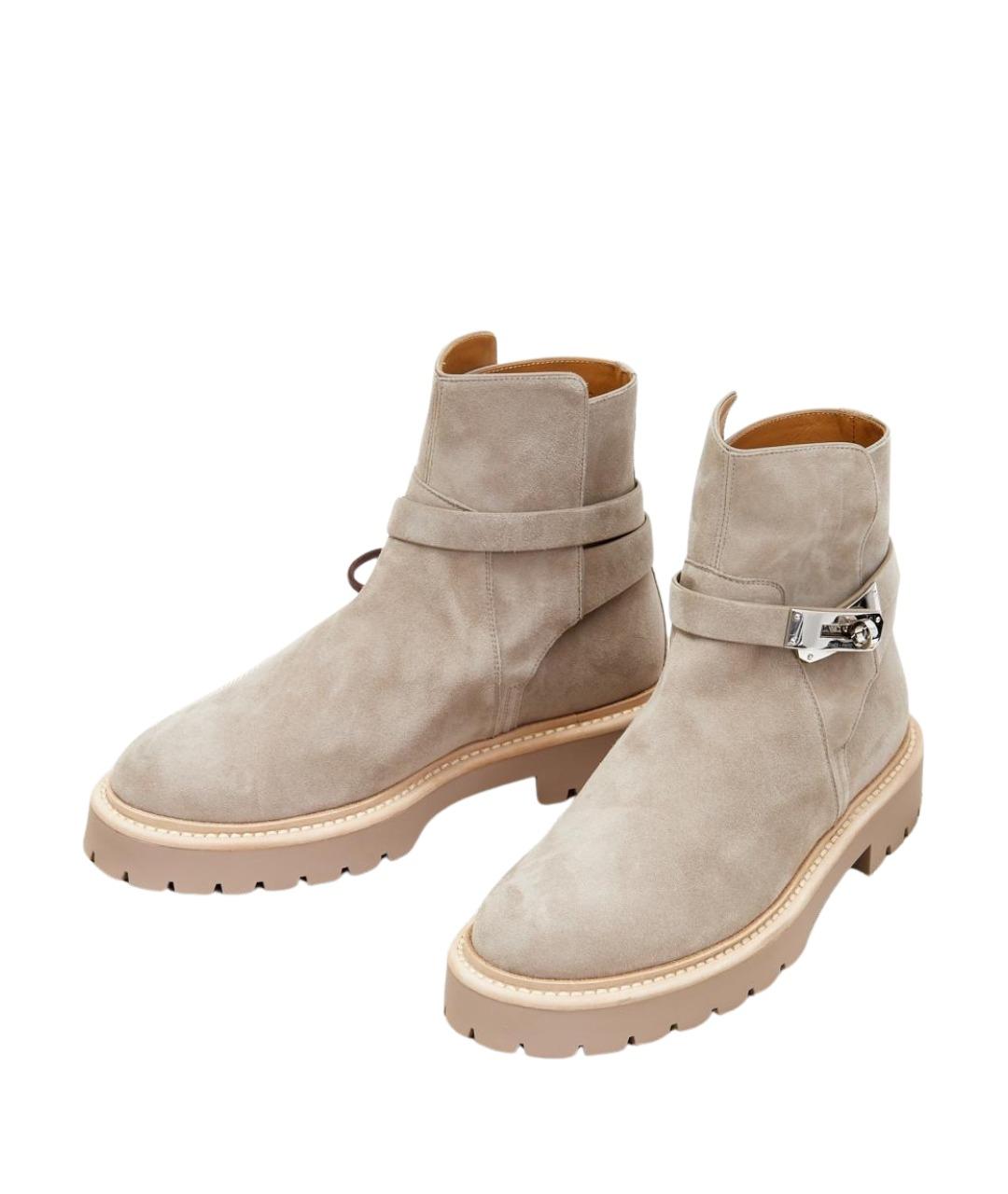 HERMES Бежевые замшевые ботинки, фото 6