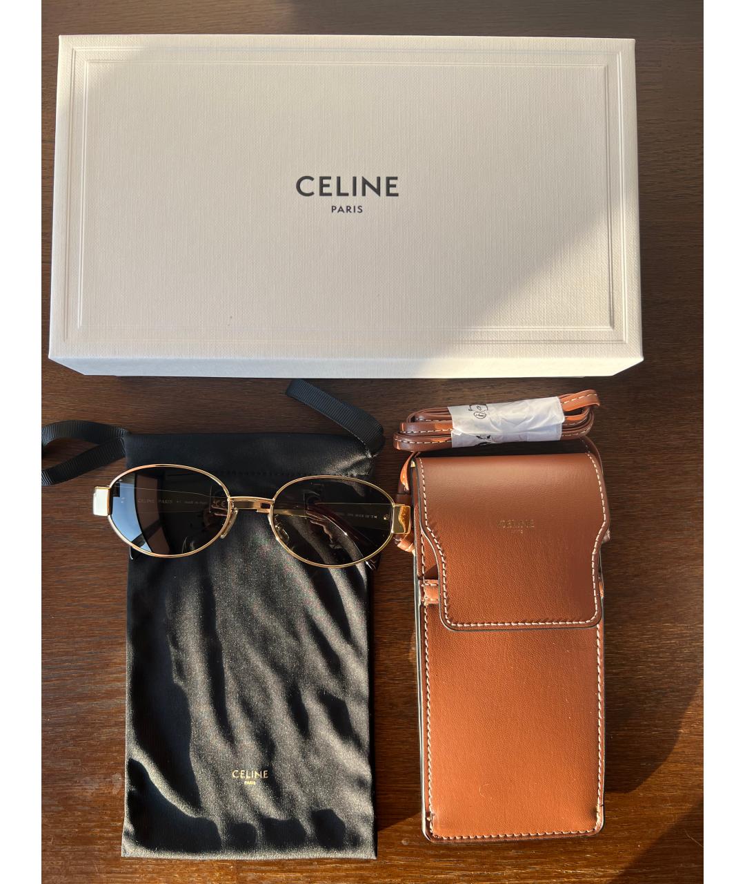 CELINE Золотые металлические солнцезащитные очки, фото 2