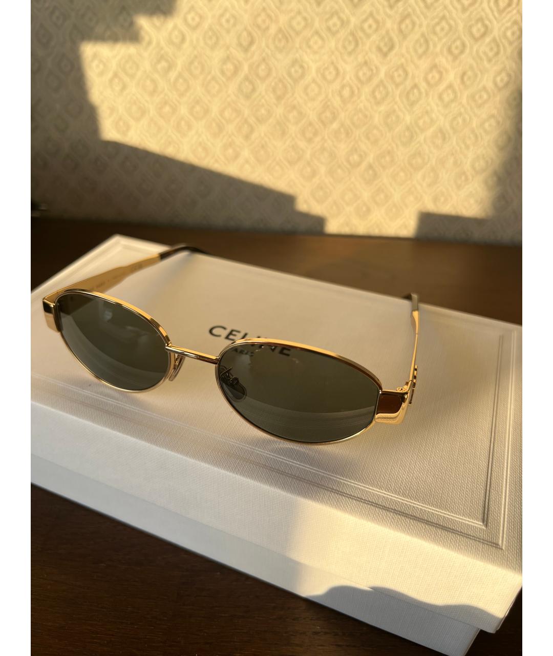 CELINE Золотые металлические солнцезащитные очки, фото 3